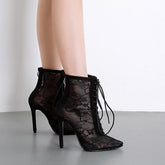 NewMid-calf Pointed Toe Thin Heel Mesh Boots Newgew